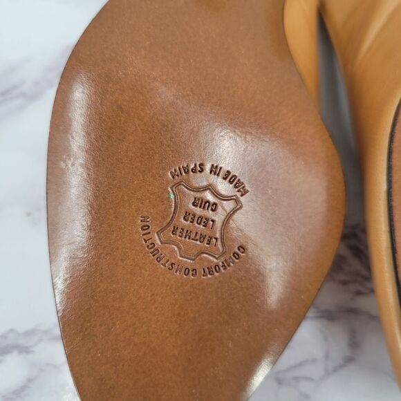 Delman Vintage Tan Leather Peep Toe Slingbacks Kitten Heels Pumps Jeweled  7N - Picture 12 of 15